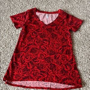 Red Rose Pattern V-Neck T-Shirt